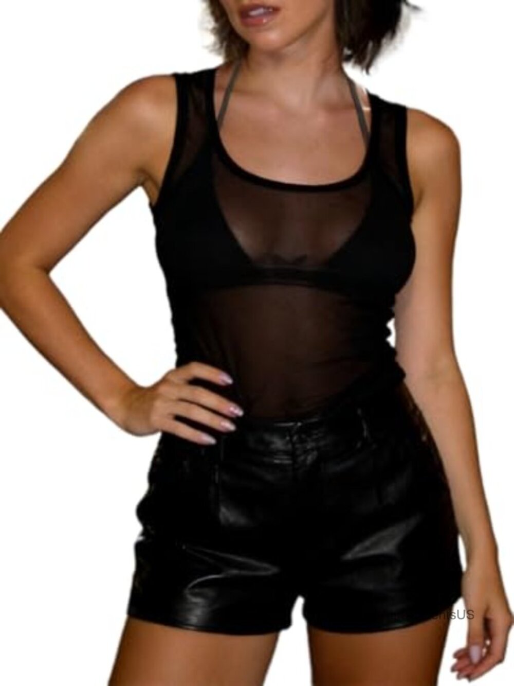 Sheer Mesh Square Neck Sleeveless Tank Top Y2K Going Out Summer Cover Up